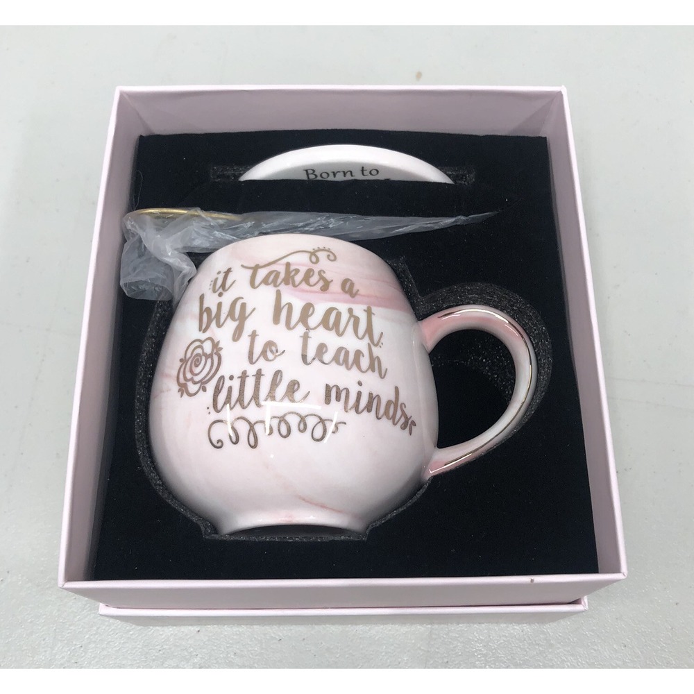 Teacher Don't Ever Doubt Your Worth Gift Set Ceramic Pink Marble Mug‎ Spoon Disc